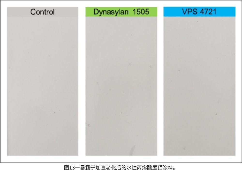 圖13—暴露于加速老化后的水性丙烯酸屋頂涂料